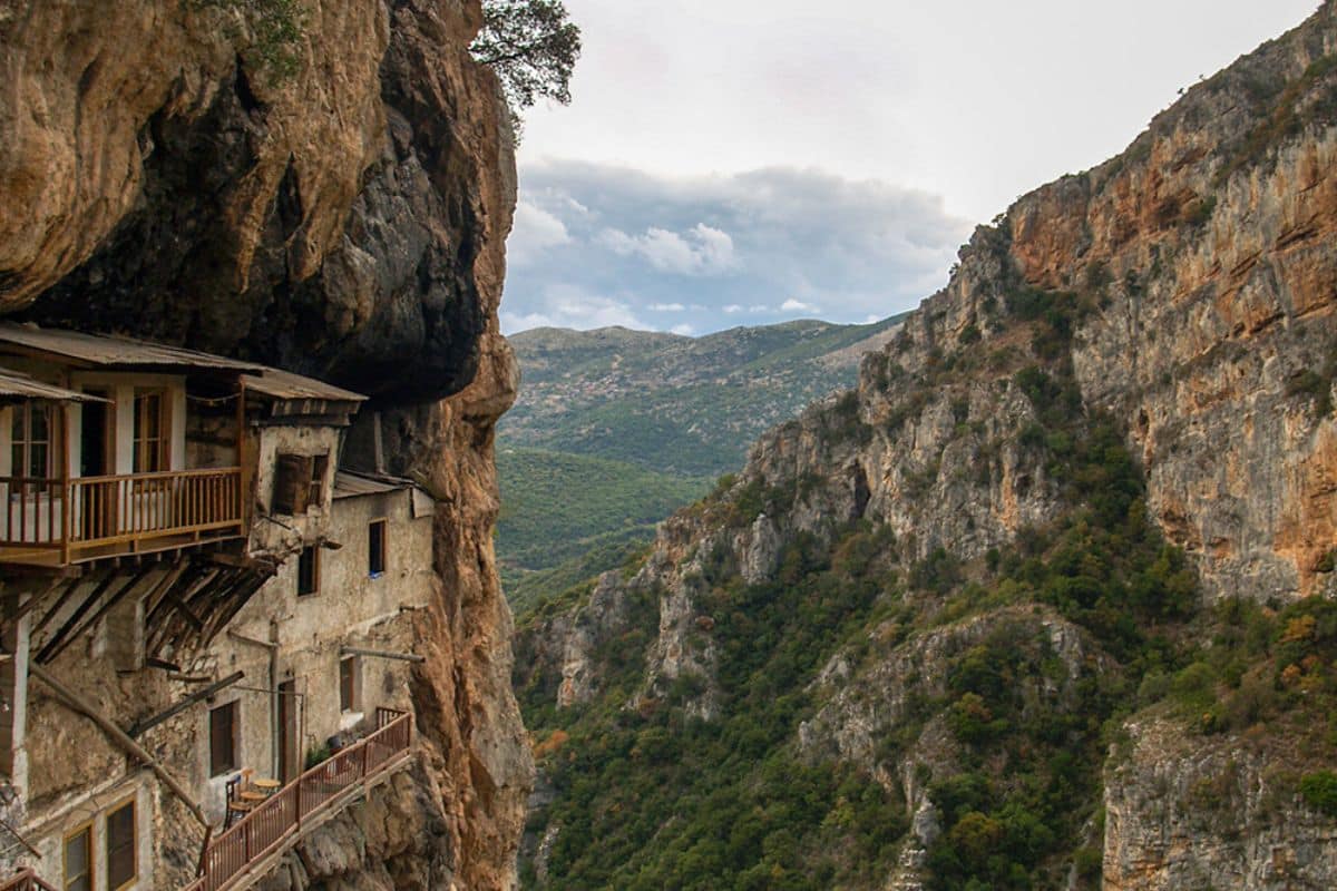 Prodromou Monastery built into the cliff of the Lousios gorge