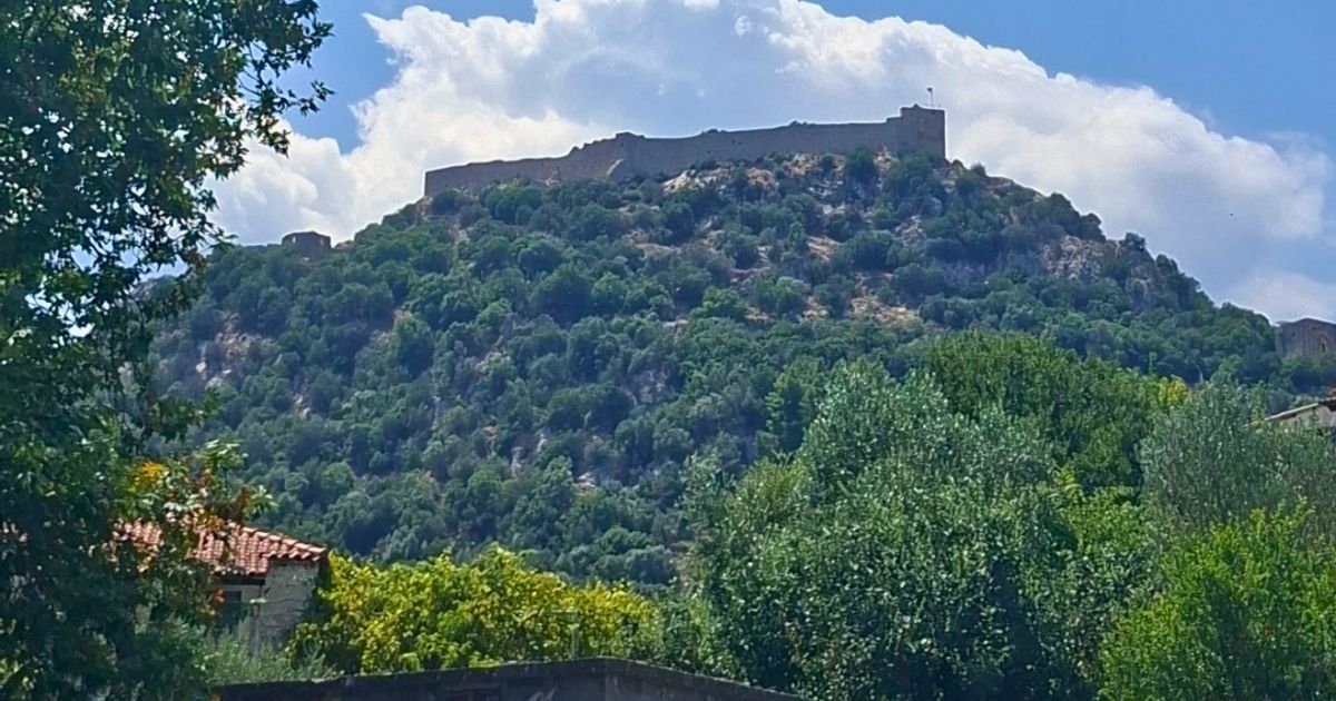 The Frankish castle of Karytaina on its rock above the village, Arcadia